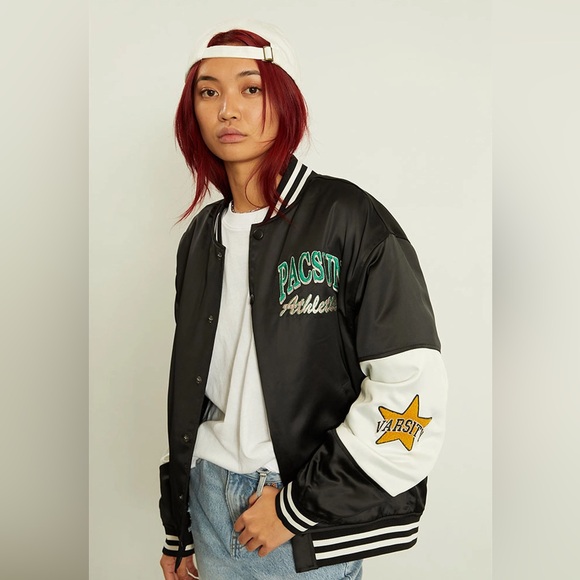 PacSun Black Athletic Varsity Jacket Black - Picture 1 of 8